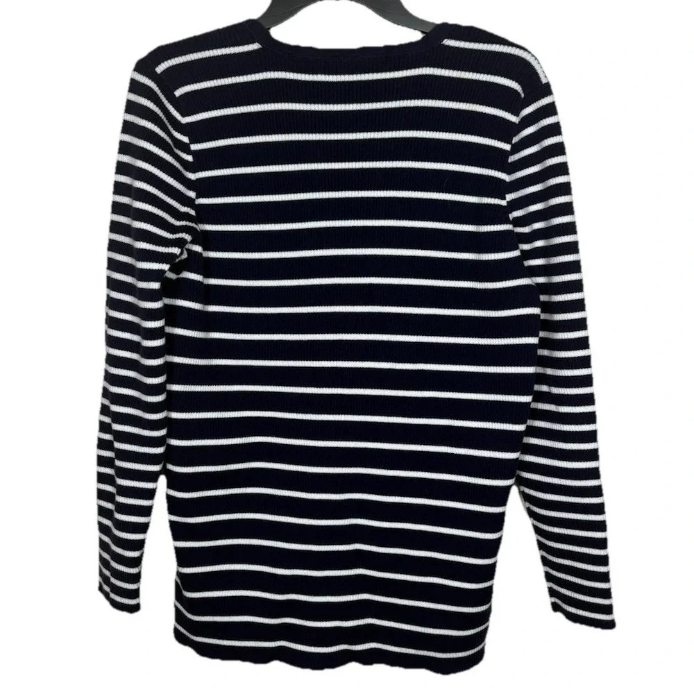 Lauren‎ Ralph Lauren Striped Ribbed Cardigan 2X Stretch Preppy Nautical Buttons